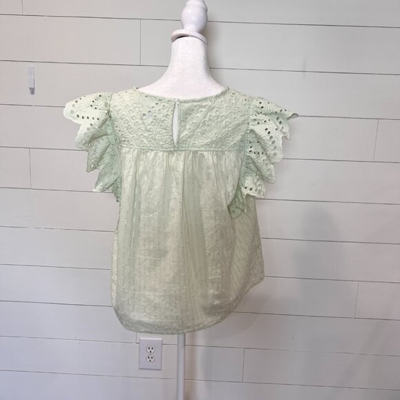 Design History Light Green Eyelet SS Blouse Size L - Picture 4 of 6